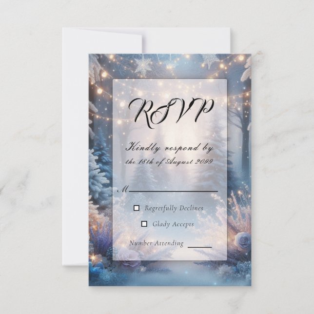 Winter Florals in Mattierten Pines Hochzeit RSVP Karte (Vorderseite)