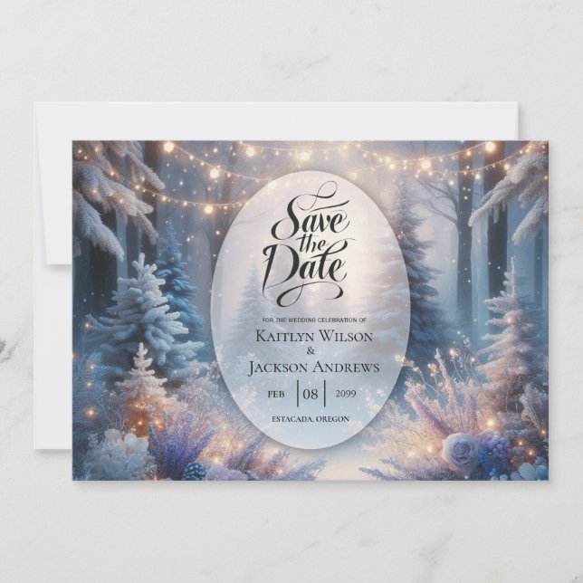 Winter Florals in Mattierten Pines Hochzeit Save The Date (Vorderseite)