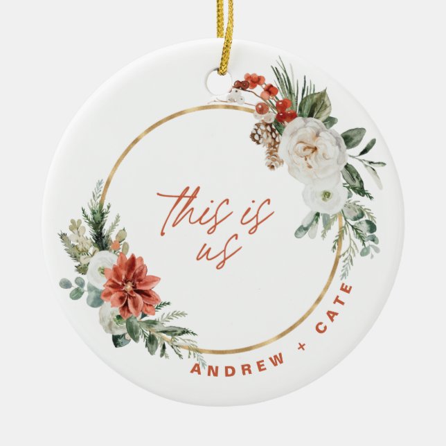 Winter Florals Just Married Foto Ornament (Vorne)