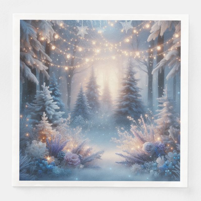 Winter Florals Mattiert Pines Dinner Napkins Serviette (Vorderseite)