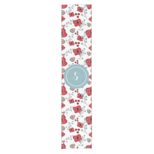 Winter Florals Poppies and Berries Monogram Kurzer Tischläufer