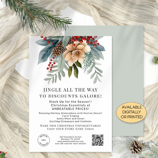 Winter Florals Store Christmas bietet QR Code Card Einladung (Von Creator hochgeladen)