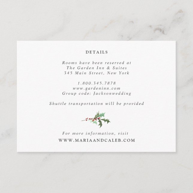 Winter Florals und Evergreen Wedding Details Card Einladung (Vorderseite)
