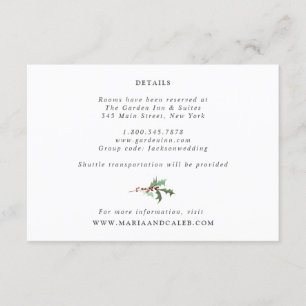 Winter Florals und Evergreen Wedding Details Card Einladung