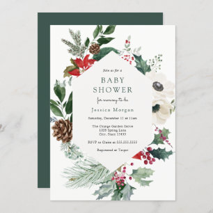Winter Florals und Greenery Baby Dusche Einladung