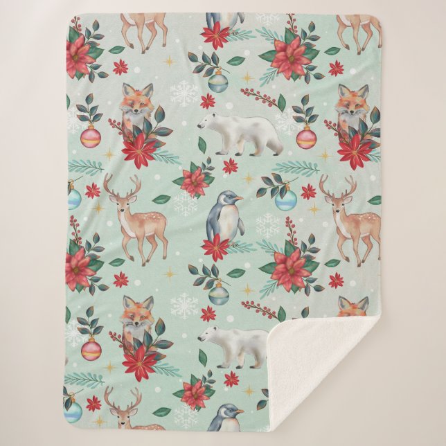 Winter Florest Animals Weihnachtsmuster Sherpadecke (Vorderseite)