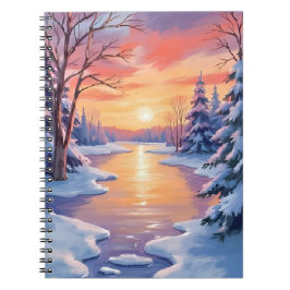 Winter-Fluss-Sonnenuntergangs-Landschaft Schnee Aq Notizblock