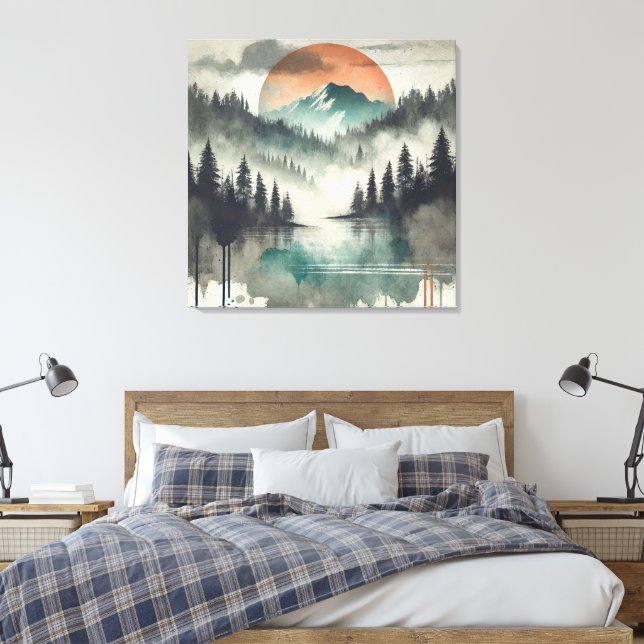 Winter Fog Mountain Forest Landschaft Orange Sonne Leinwanddruck (Insitu (Schlafzimmer))