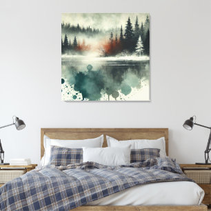 Winter Fog Mountain Forest mit Red Sunset Accent Leinwanddruck