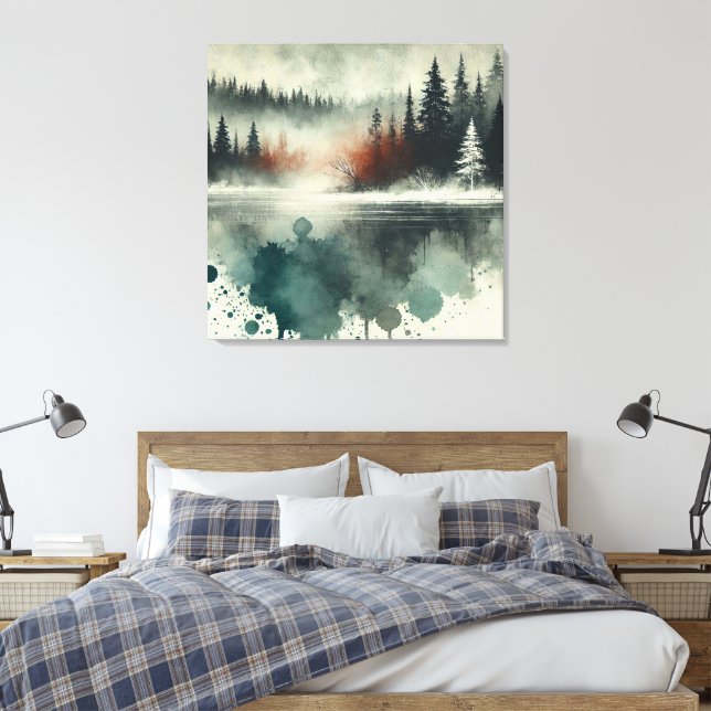 Winter Fog Mountain Forest mit Red Sunset Accent Leinwanddruck (Insitu (Schlafzimmer))