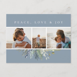 Winter Foliage Blue Foto Collage Feiertagspostkarte