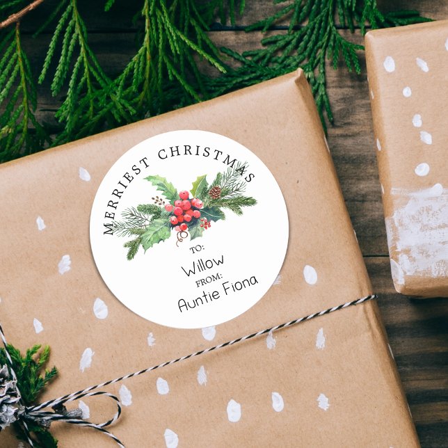 Winter Foliage Bouquet zu und von Runder Aufkleber (Winter Foliage Bouquet TO and FROM Classic Round Sticker)