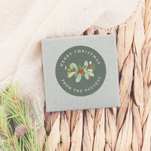 Winter Foliage Green frohe Weihnachten & Familienn Runder Aufkleber