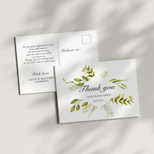 Winter Foliage Green Wedding Danke Postcard Feiertagspostkarte