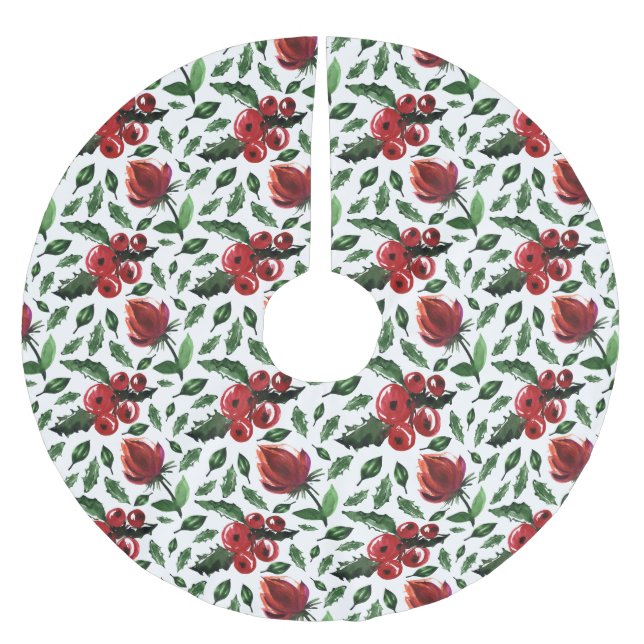 Winter Foliage Holly Berries Botanical Polyester Weihnachtsbaumdecke (Vorderseite)