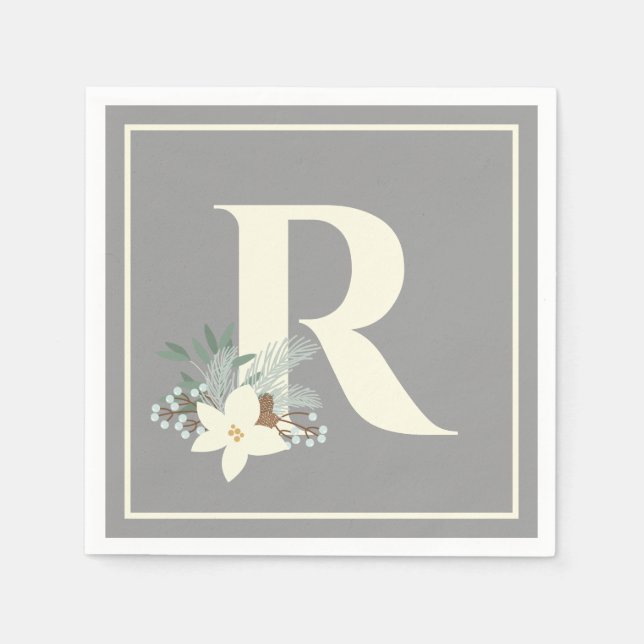 Winter Foliage Monogram Napkins Serviette (Vorderseite)