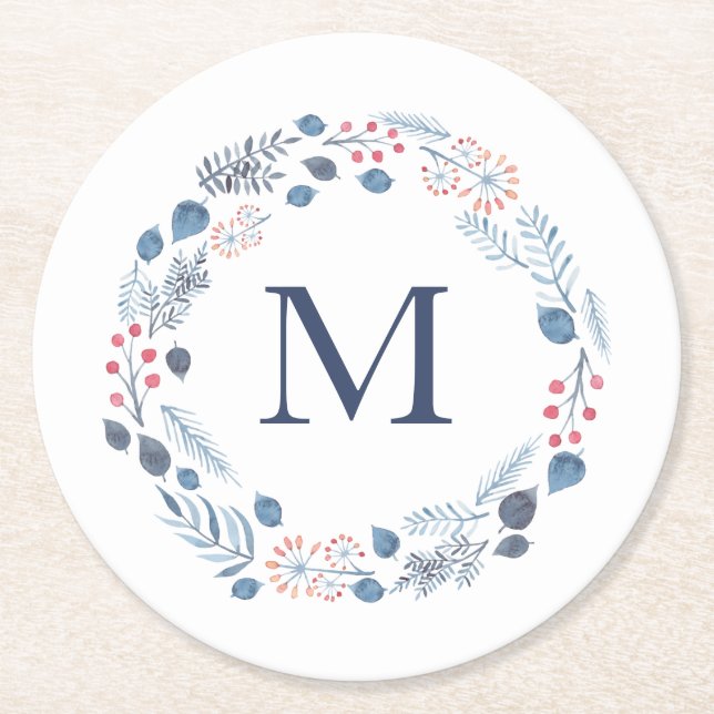 Winter Foliage Monogram Untersetzer (Vorderseite)