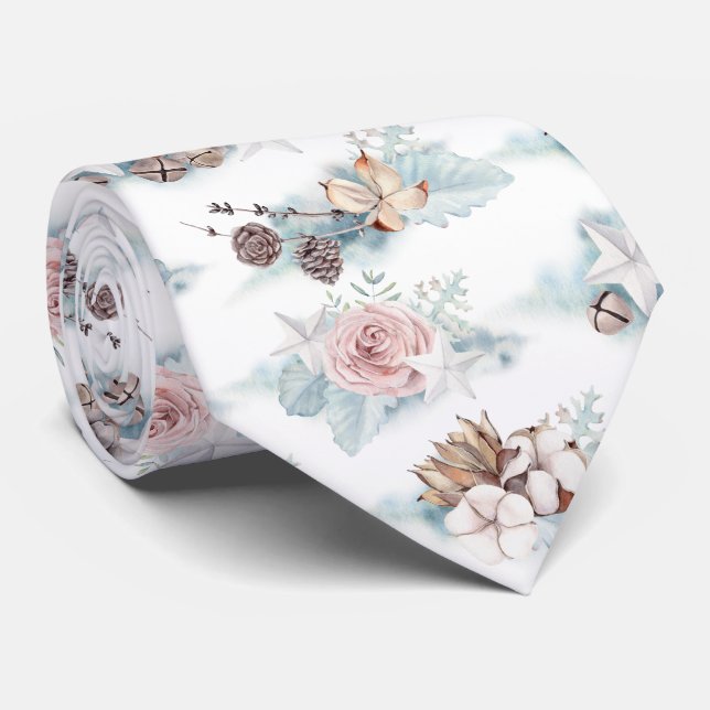 Winter Foliage Muster Neck Tie Krawatte (Gerollt)