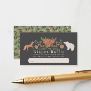 Winter Foliage Navy Baby Diaper Raffel Ticket Begleitkarte