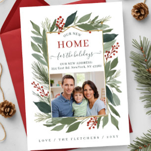 Winter Foliage Neue Zuhause für Urlaub Foto Moving Feiertagskarte