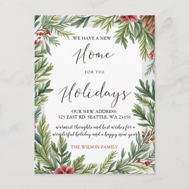 Winter Foliage New Zuhause Holiday Moving Postkarte (Vorderseite)