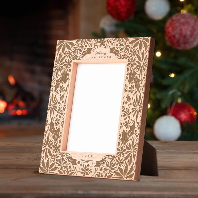 Winter Foliage Poinsettia und Heilige Weihnachten Geätzte Rahmen (Von Creator hochgeladen)