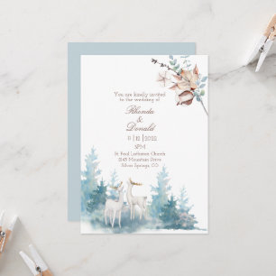 Winter Foliage und Deer Watercolor Blue Wedding Einladung