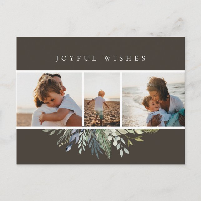 Winter Foliage Weihnachtsfoto Collage Grau Feiertagspostkarte (Vorderseite)