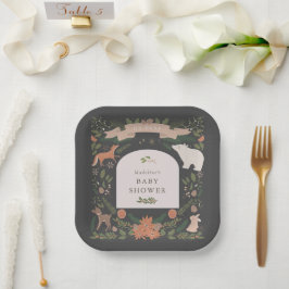 Winter Foliage Woodland Animals Navy Baby Dusche Pappteller