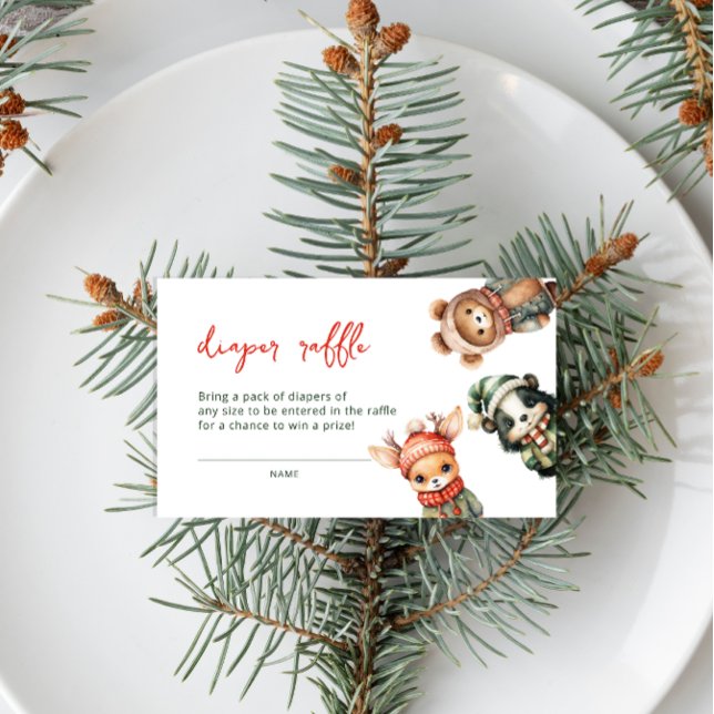 Winter Forest Animals Baby Dusche Windel Raffel Begleitkarte (Von Creator hochgeladen)