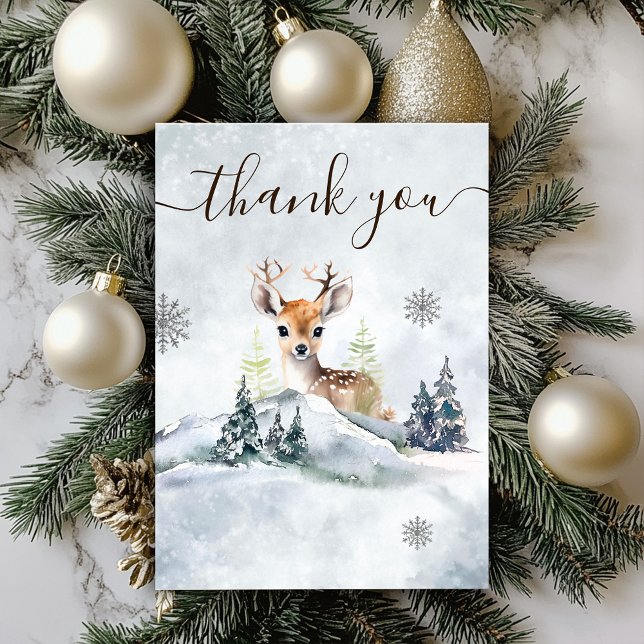 Winter Forest Baby Deer Animal Baby Dusche Dankeskarte (Winter Forest Baby Deer Animal Baby Shower Thank You Card)
