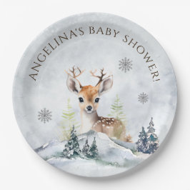 Winter Forest Baby Deer Baby Dusche Pappteller