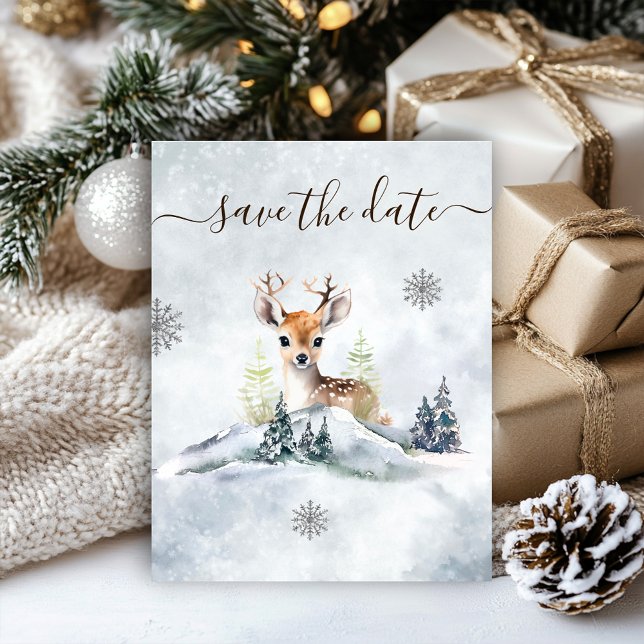 Winter Forest Baby Deer Baby Dusche Save The Date (Winter Forest Baby Deer Baby Shower Save The Date)