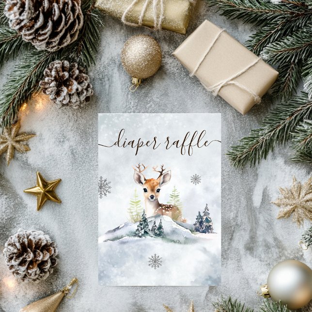 Winter Forest Baby Deer Baby Dusche Windelwanne Ra Begleitkarte (Winter Forest Baby Deer Baby Shower Diaper Raffle Enclosure Card)