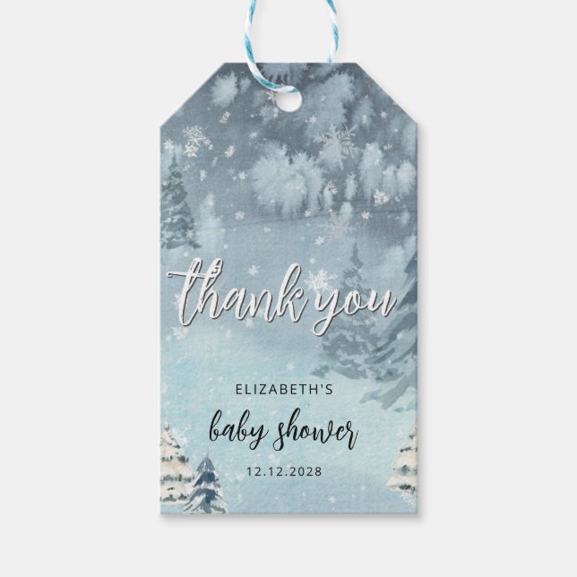 Winter Forest Baby Dusche Geschenkanhänger (Vorderseite)