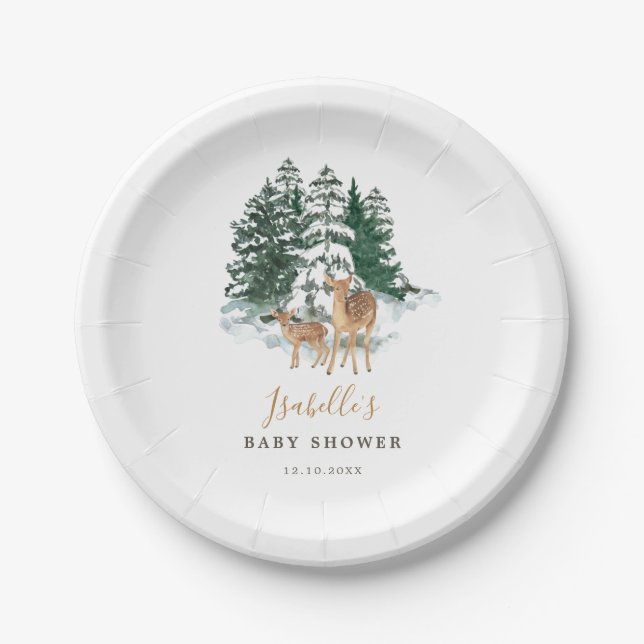 Winter Forest Baby Dusche Pappteller (Vorderseite)