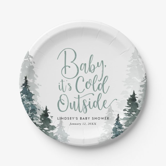 Winter Forest Baby Dusche Pappteller (Vorderseite)
