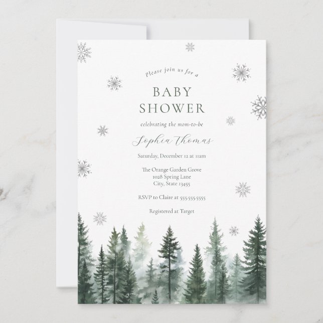 Winter Forest Baby Shower Invitation Einladung (Vorderseite)