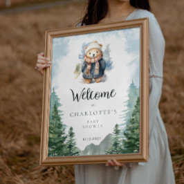 Winter Forest Bear Baby Dusche Willkommenspender Poster