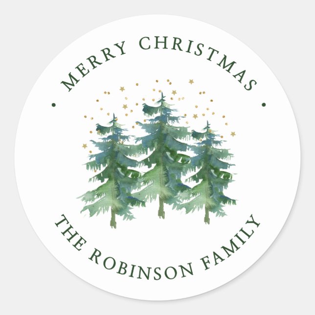 Winter Forest Christmas Classic Round Sticker (Vorderseite)