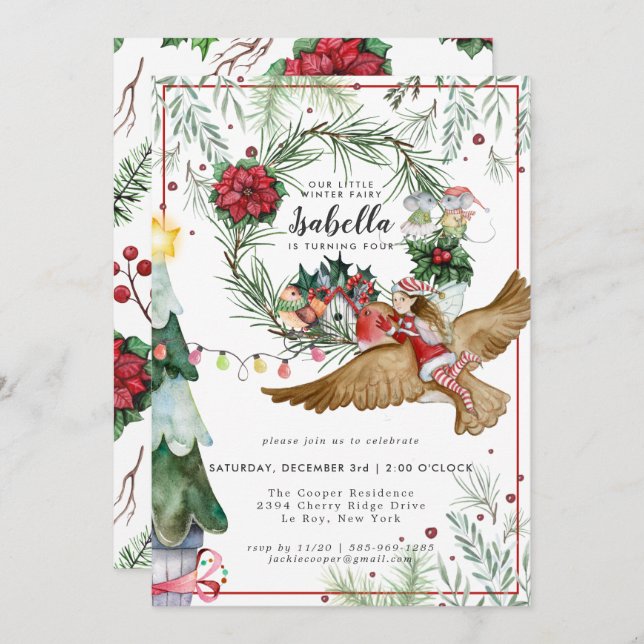 Winter Forest Fairy Birthday Einladung (Vorne/Hinten)
