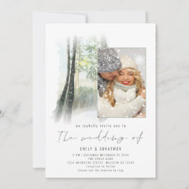 Winter Forest Foto QR Sage Hochzeit Einladung