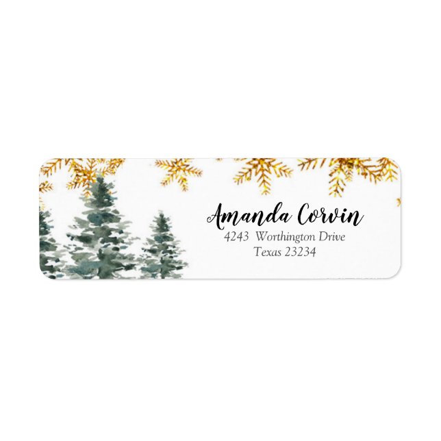 Winter Forest Gold Snowflake Address Label (Vorne)