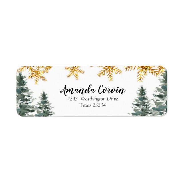 Winter Forest Gold Snowflake Address Label (Vorne)