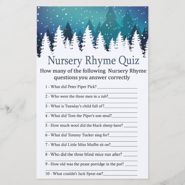 Winter Forest Kinderzimmer Rhyme Quiz Kinderdusche (Vorderseite)