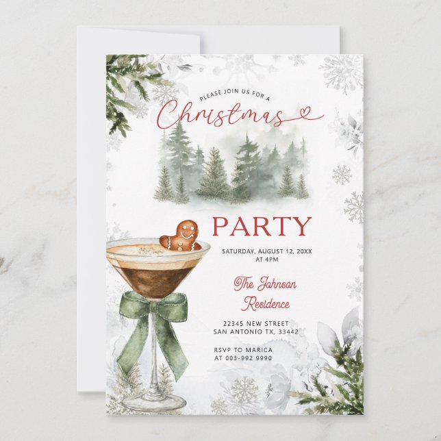 Winter Forest Martini Christmas Party Invite Einladung (Vorderseite)