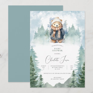 Winter Forest Niedlich Bear Baby Dusche Einladung