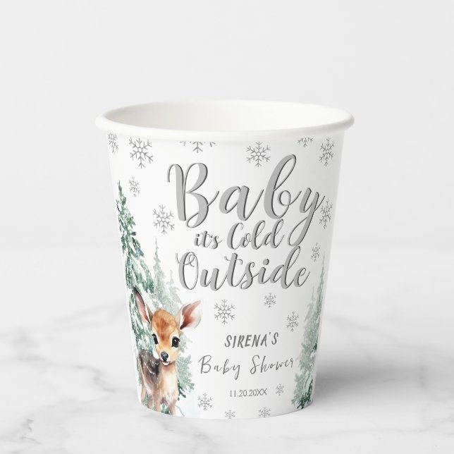 Winter Forest Niedlich Fawn Baby Showcup Pappbecher (Vorderseite)