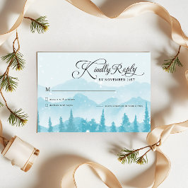 Winter Forest Pine Trees Mountain Wedding RSVP Karte