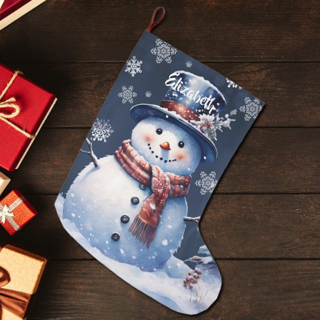 Winter Forest Snowman Großer Weihnachtsstrumpf (Winter Forest Snowman Christmas Stocking)